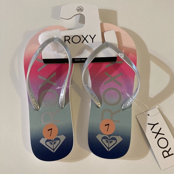 sandals size 7 flip flops new summer colorful beach ombré women’s roxy shoes - Picture 2 of 7